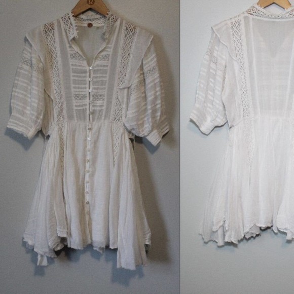 FP One Free People Sydney Dress Ivory Crochet Lace No Belt Womens Size XS H14560 - Picture 15 of 16